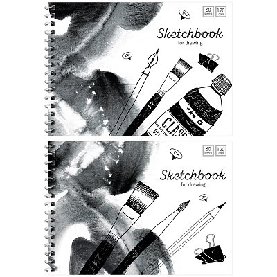 Скетчбук-блокнот 60л. А5 на гребне ArtSpace «Black/white mood», 120г/м2
