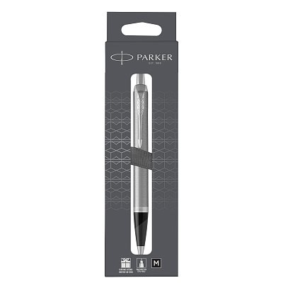 Ручка шариковая Parker «IM Stainless Steel CT» черная, 1.0мм, кнопочн., подарочная упаковка с европодвесом