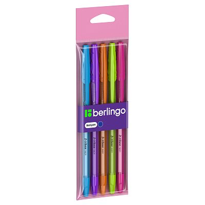 Ручка шариковая Berlingo «Tribase Neon» синяя, 0.7мм, корпус ассорти, 5шт., пакет с европодвесом
