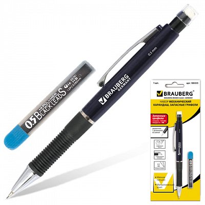 Набор BRAUBERG «Modern»: механический карандаш, корпус синий + грифели НВ, 0.5 мм, 12 штук, блистер