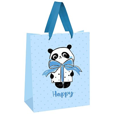 Пакет подарочный 18×23×10см MESHU «PandaGift_Blue», отд. фольгой, матовая ламинация