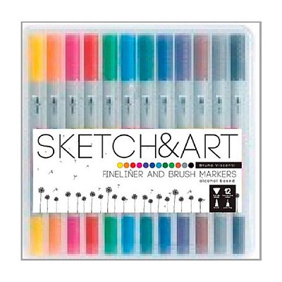 Набор маркеров Sketch&Art Кисточка + линер двухсторонних 12 цветов (толщина линии 3 мм)