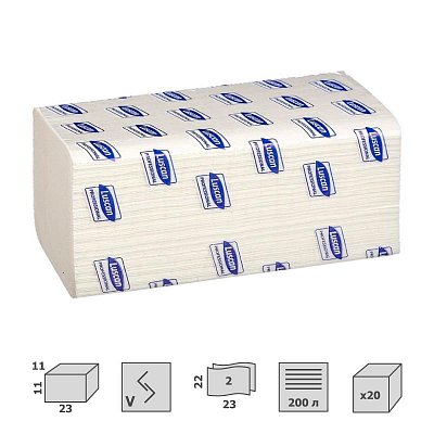 Полотенца бумажные листовые Luscan Professional V-сложения 2-слойные 20 пачек по 200 листов