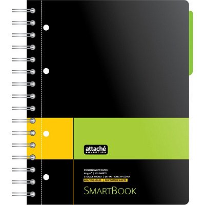 Бизнес-тетрадь SMARTBOOK (А5, 120л, клетка, спираль, разд, карман, жел-зеленый)