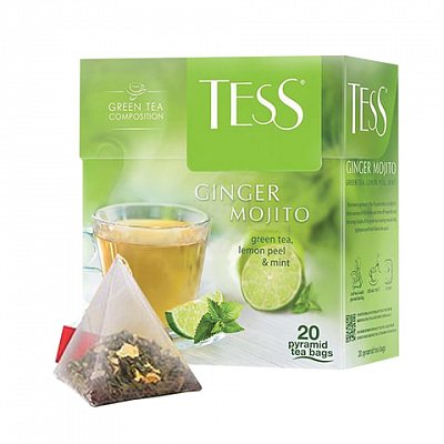 Чай TESS «Ginger Mojito», зеленый с ароматом мяты и лайма, 20 пирамидок по 1.8 г