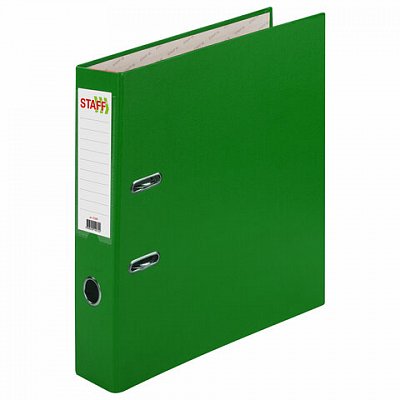 Папка-регистратор STAFF, с покрытием из ПВХ, 70 мм, без уголка, зеленая