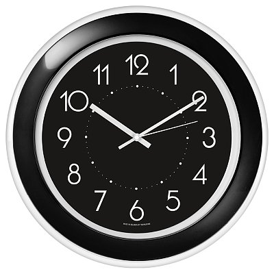 Часы настенные ход плавный, Troyka 122201202, круглые, 30×30×5, черная рамка