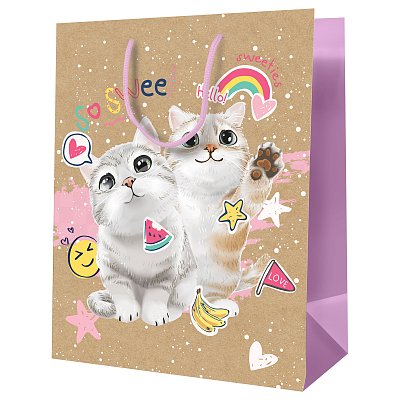 Пакет подарочный 18×23×10см MESHU «Милые котята», крафт
