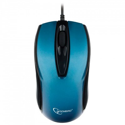 Мышь проводная бесшумная GEMBIRD MOP-405-B, USB, 2 кнопки+1 колесо-кнопка, оптическая, металлик синяя