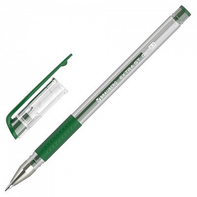 Ручка гелевая с грипом BRAUBERG «EXTRA GT», ЗЕЛЕНАЯ, стандартный узел 0.5 мм, линия 0.35 мм