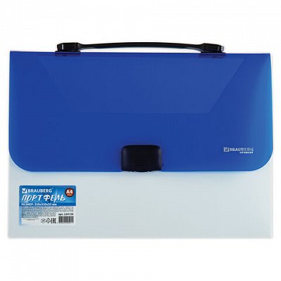 Портфель пластиковый BRAUBERG "Income", А4, 350х235х35 мм, без отделений, белый/синий