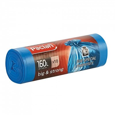 Мешки для мусора 160 л, синие, в рулоне 10 шт., ПВД, 21 мкм, 120×87 см, PACLAN «Big&Strong»