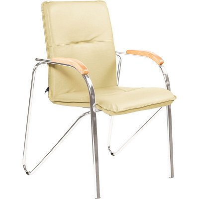 Конференц-стул Samba светло-бежевый (искусственная кожа/бук/металл серебристый)