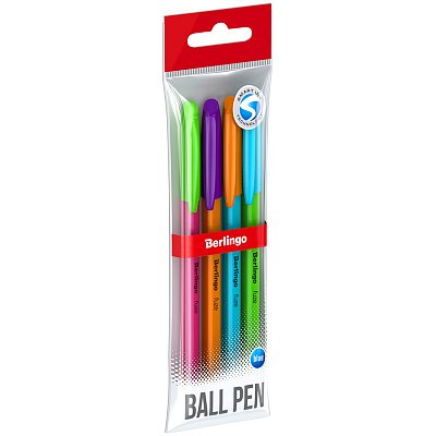 Ручка шариковая Berlingo «Triangle Fuze Stick», 0.5мм, синяя, корпус ассорти, 4шт, пакет