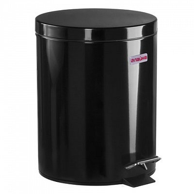 Ведро-контейнер для мусора (урна) с педалью ЛАЙМА «Classic», 5 л, черное, глянцевое, металл