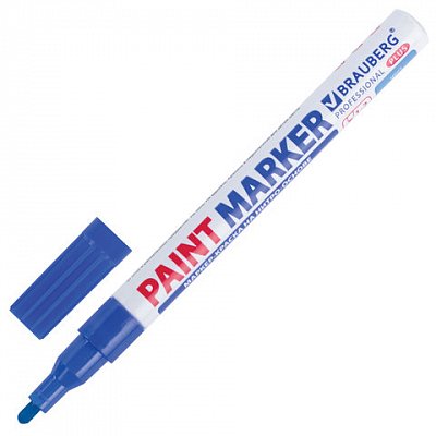 Маркер-краска лаковый (paint marker) 2 мм, СИНИЙ, НИТРО-ОСНОВА, алюминиевый корпус, BRAUBERG PROFESSIONAL PLUS