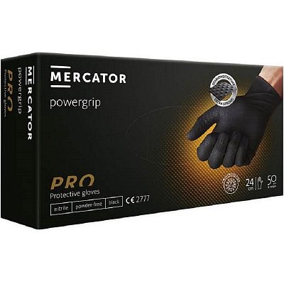 Перчатки одноразовые Mecrator Gogrip нитриловые неопудренные черные (размер L, 50 штук/25 пар в упаковке)