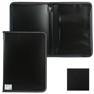 Папка на молнии пластиковая BRAUBERG "Contract", А4, 335х242 мм, внутренний карман, черная