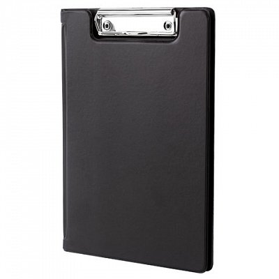 Папка-планшет МАЛЫЙ ФОРМАТ (180×255 мм) А5, BRAUBERG, с прижимом и крышкой, картон/ПВХ, черная