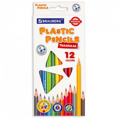 Карандаши цветные пластиковые BRAUBERG PREMIUM12 цветовтрехгранныегрифель мягкий 3 мм181661