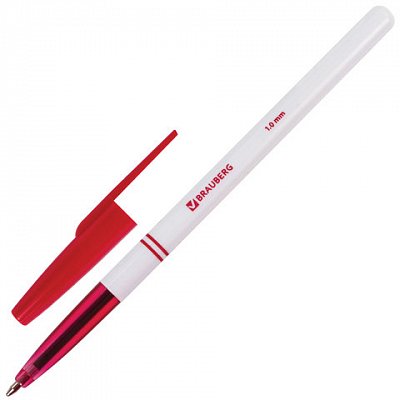 Ручка шариковая BRAUBERG, офисная, толщина письма 1 мм, красная