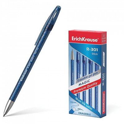 Ручка стираемая гелевая ERICH KRAUSE «R-301 Magic Gel», СИНЯЯ, корпус синий, узел 0.5 мм, линия письма 0.4 мм