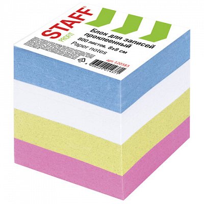Блок для записей STAFF проклеенный, куб 8×8×800 л., цветной