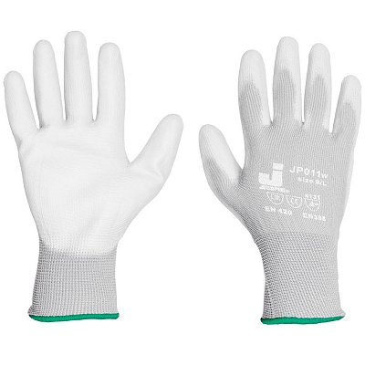 Перчатки рабочие JetaSafety нейлоновые с полиуретаном белые (размер 8, М, 12 пар в упаковке)