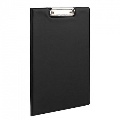 Папка-планшет ОФИСМАГ, А4 (340×240 мм), с прижимом и крышкой, картон/ПВХ, РОССИЯ, черная