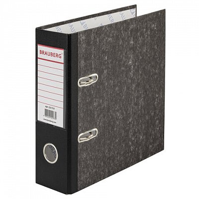 Папка-регистратор BRAUBERG, А5, вертикальная, фактура стандарт, мраморное покрытие, 70 мм, черный корешок