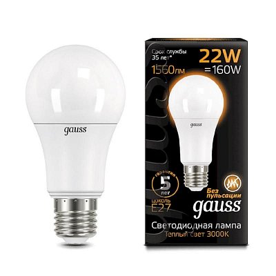 Лампа светодиодная Gauss 22 Вт E27 грушевидная 3000 K теплый белый