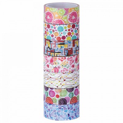Клейкие WASHI-ленты для декора «Микс №2», 15 мм х 3 м, 7 цветов, рисовая бумага, ОСТРОВ СОКРОВИЩ, 661710