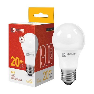 Лампа светодиодная LED-A60-VC 20Вт 230В Е27 3000К 1900 Лм IN HOME