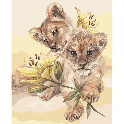 Картина по номерам на холсте ТРИ СОВЫ «Милые львята», 40×50, с акриловыми красками и кистями