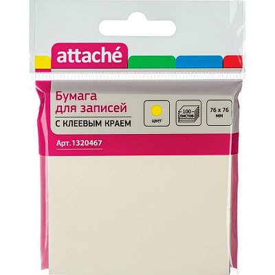 Стикеры Attache 76×76 мм пастельные желтые (1 блок, 100 листов)