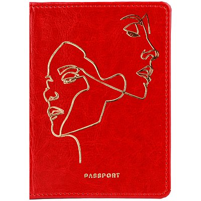Обложка для паспорта OfficeSpace «Life line», кожзам гладкий, красный, тиснение фольгой