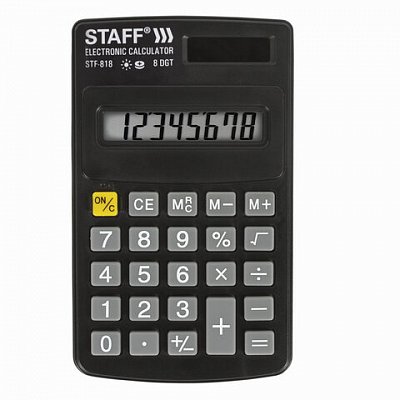 Калькулятор STAFF карманный STF-818, 8 разрядов, двойное питание, 102×62 мм