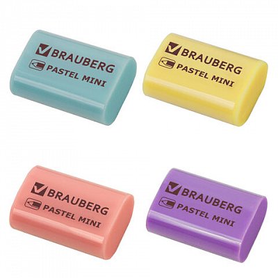 Ластик BRAUBERG «Pastel Mini», 27×18х10 мм, ассорти пастельных цветов, экологичный ПВХ
