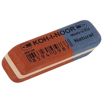 Ластик KOH-I-NOOR 6521/80, 41×14х8мм для графита и чернил сине-красный