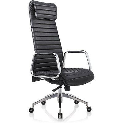 Кресло руководителя Echair-528 ML (кожа черная, полированный алюминий)