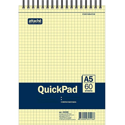 Блокнот QuickPad А5 60 листов желтый в клетку на спирали