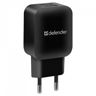 Зарядное устройство сетевое (220 В) DEFENDER EPA-13, 2 порта USB, выходной ток 2.1 А, черное