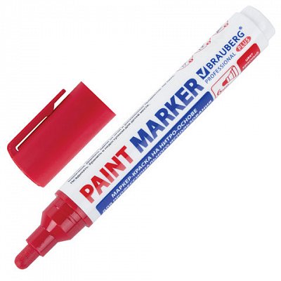 Маркер-краска лаковый (paint marker) 6 мм, КРАСНЫЙ, НИТРО-ОСНОВА, BRAUBERG PRO PLUS EXTRA