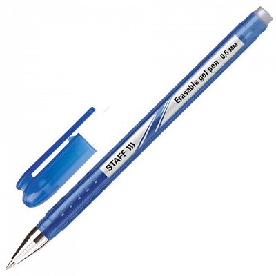 Ручка стираемая гелевая STAFF, СИНЯЯ, корпус синий, хромированные детали, узел 0.5 мм, линия письма 0.38 мм