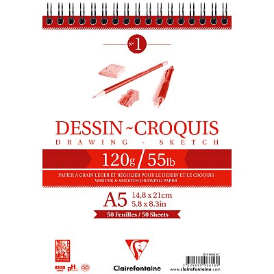 Скетчбук 50л. А5 на гребне Clairefontaine «Dessin croquis», 120г/м2
