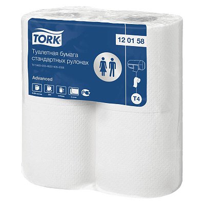 Бумага туалетная Tork «Advanced»(Т4) 2-слойная, стандарт. рулон, 23м/рул, 4шт., тиснение, белая