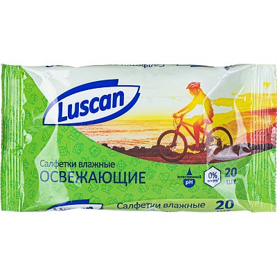 Влажные салфетки освежающие Luscan 20 штук в упаковке