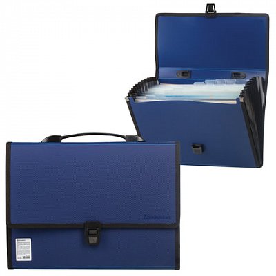 Портфель пластиковый BRAUBERG «Дипломат», А4 (330×240×25 мм), 13 отделений, с окантовкой, фактура бисер, синий, РОССИЯ