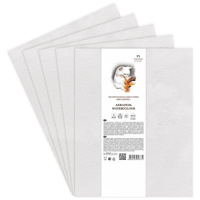Бумага для акварели, 5л., 400×600мм, Лилия Холдинг, 200г/м2, белая, 100% хлопок