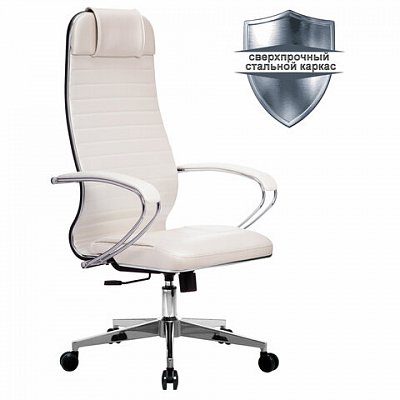 Кресло офисное МЕТТА «К-6» хромкожасиденье и спинка мягкиебелое